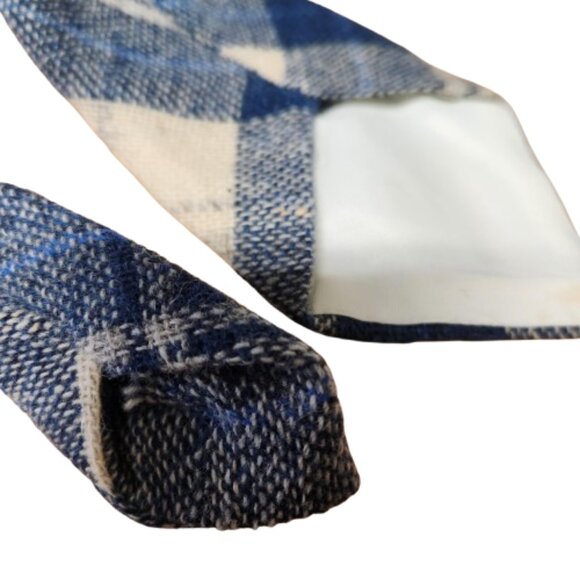 Vintage Melin Gwlan Penmachno Wool Woollen Mill Tie Blue Plaid - M/I North Wales - Picture 3 of 4